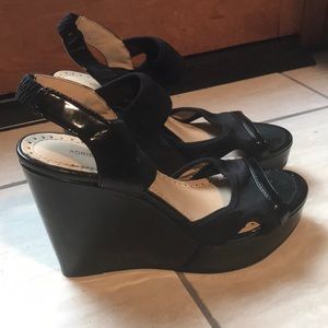 Black Wedge Patent Leather Heels